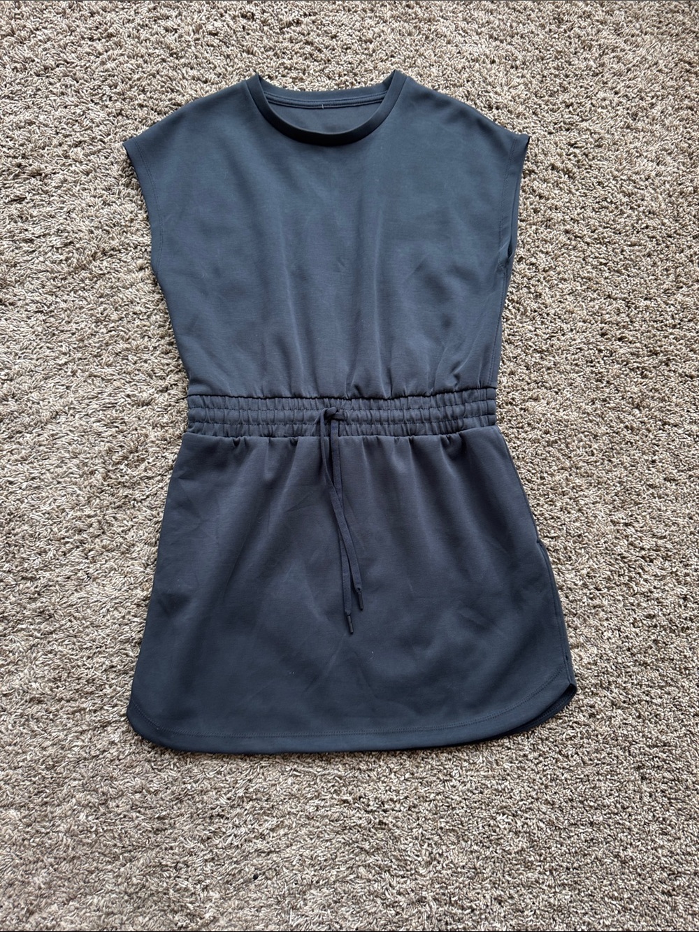 Sleeveless Drawstring Waist Dress - Black